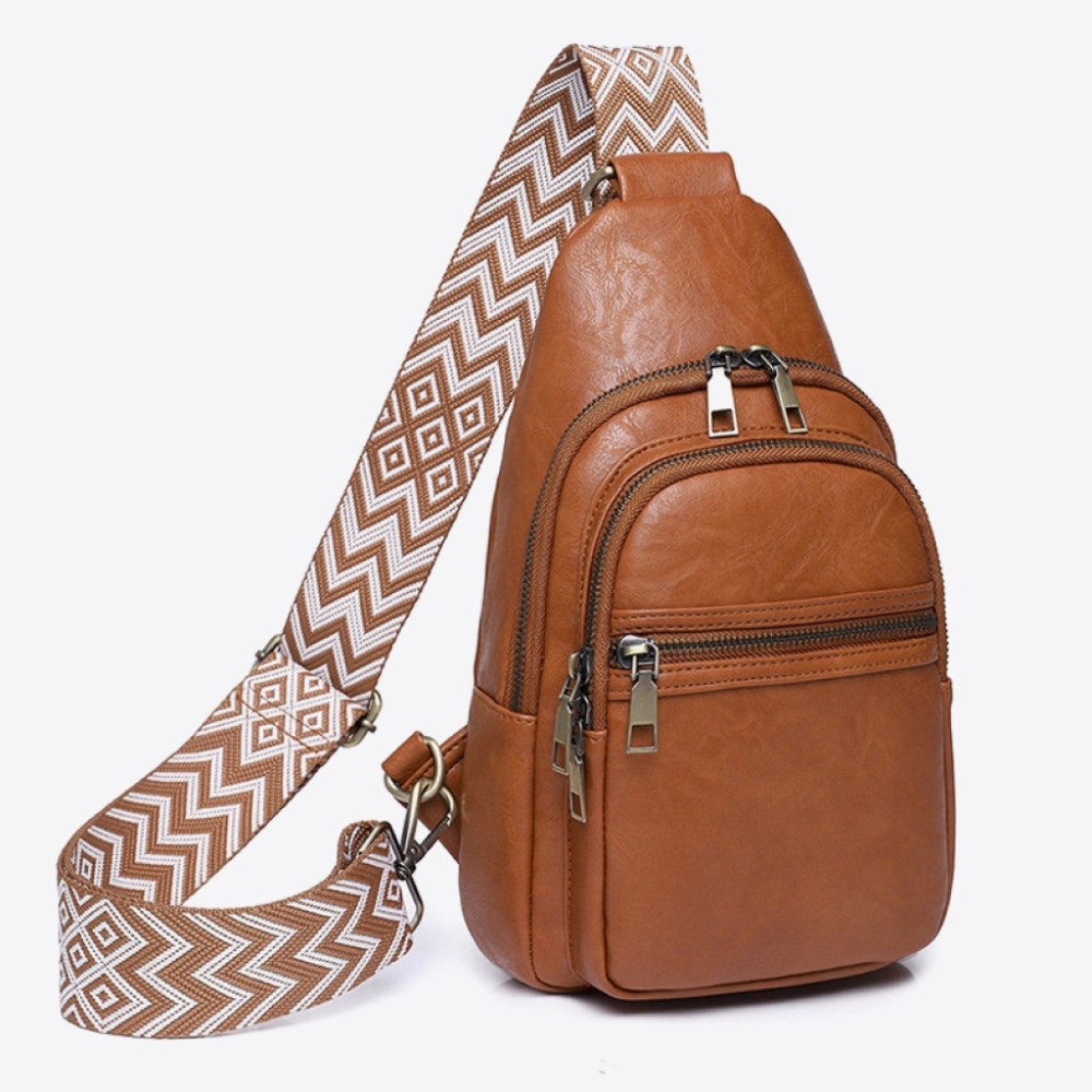 Vegan Leather Sling Bag Crossbody Shoulder Purse Convertible Wide Giutar Strap